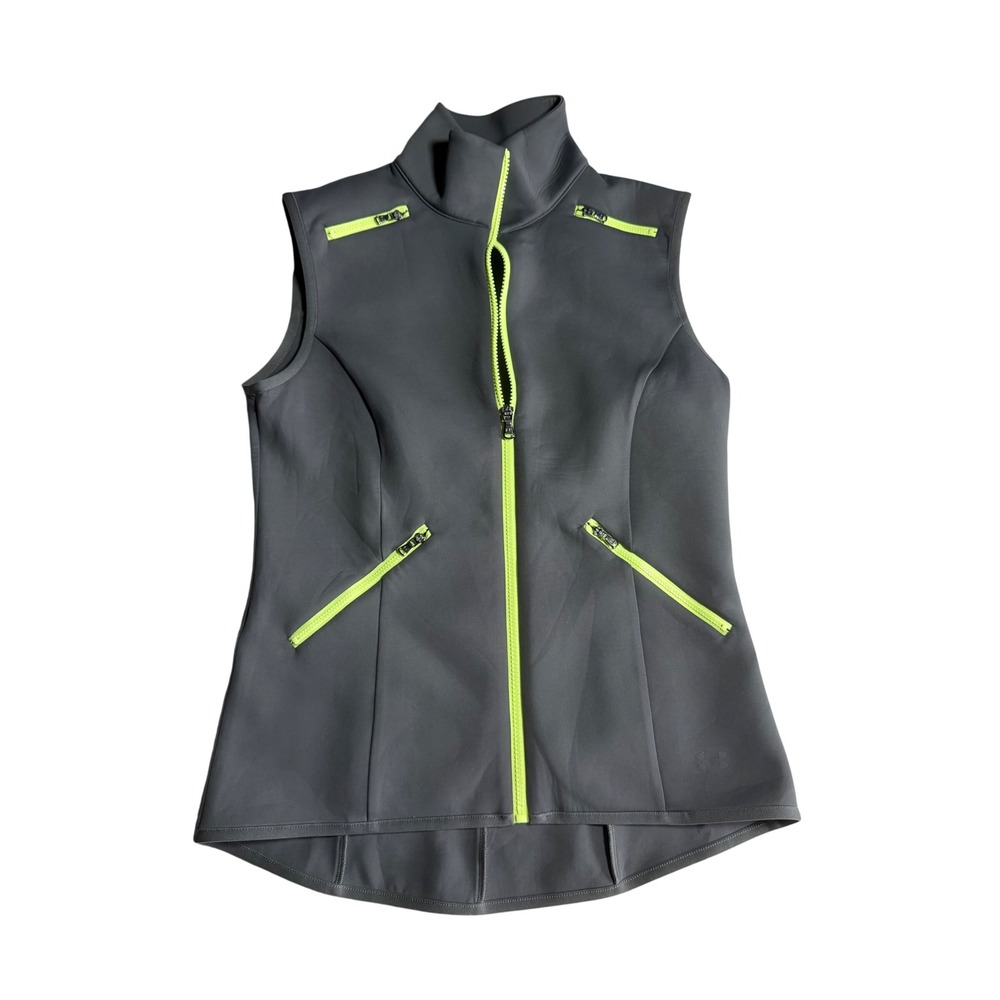Under Armour Storm Mens Gray Softshell Full Zip Running Training Vest Neon Trim
